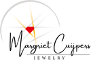 Logo of Margriet Cuijpers Jewelry with a red diamond shape and circular design.